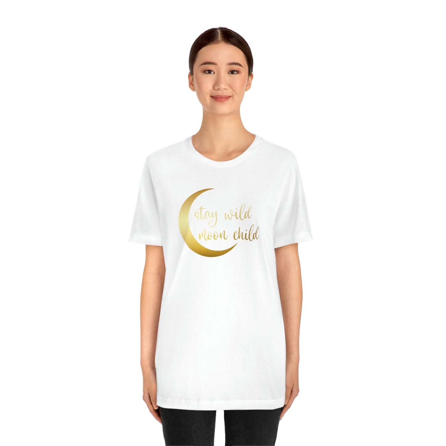 Stay Wild Moon Child Gold Font Unisex Jersey Short Sleeve Tee