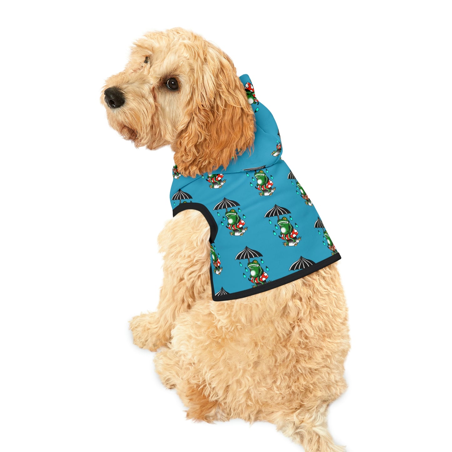 Rainy Day Frog Teal Dog Hoodie