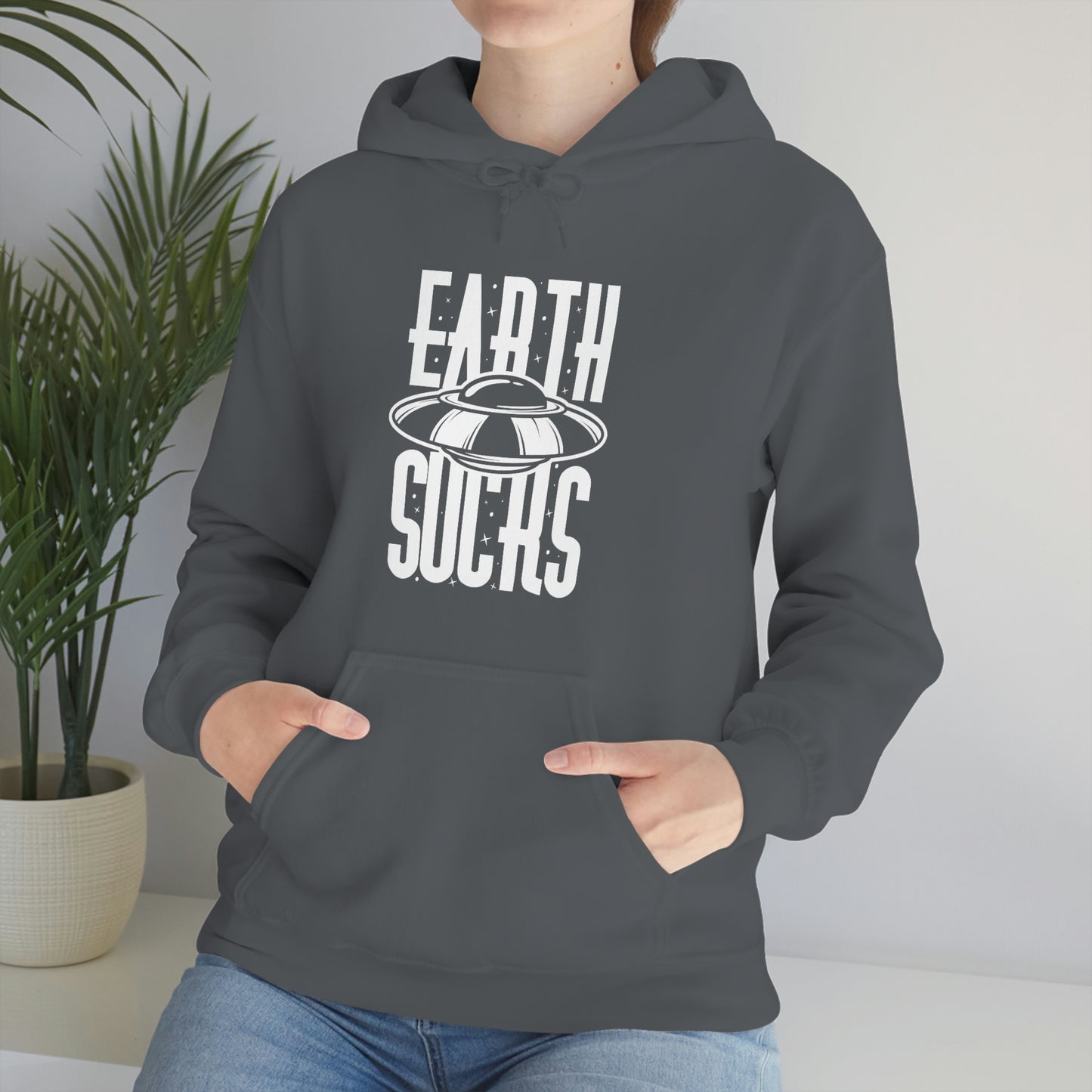 Earth Sucks White Font Unisex Heavy Blend™ Hooded Sweatshirt