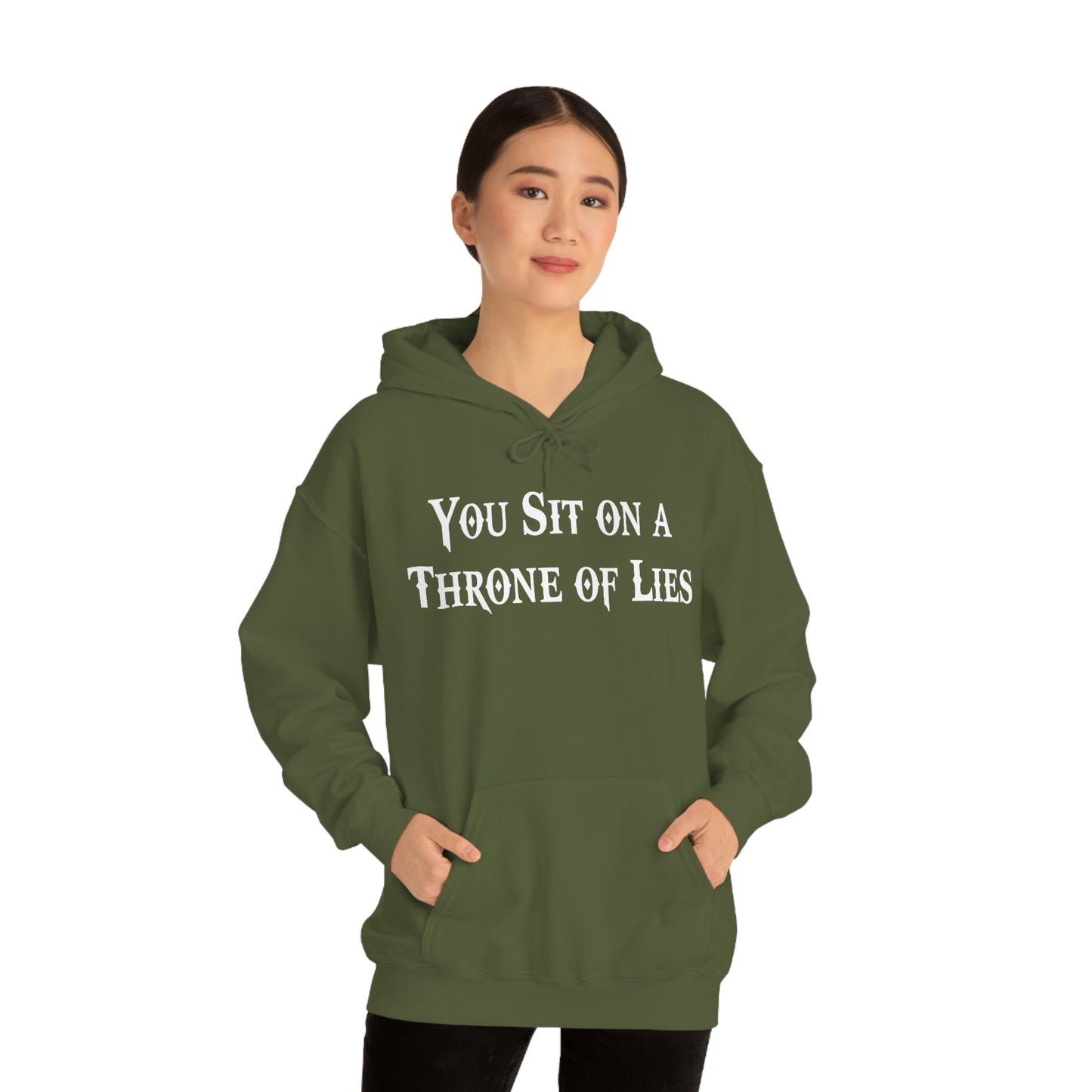 You Sit on A Throne of Lies White Font Unisex Heavy Blend™ Hooded Sweatshirt