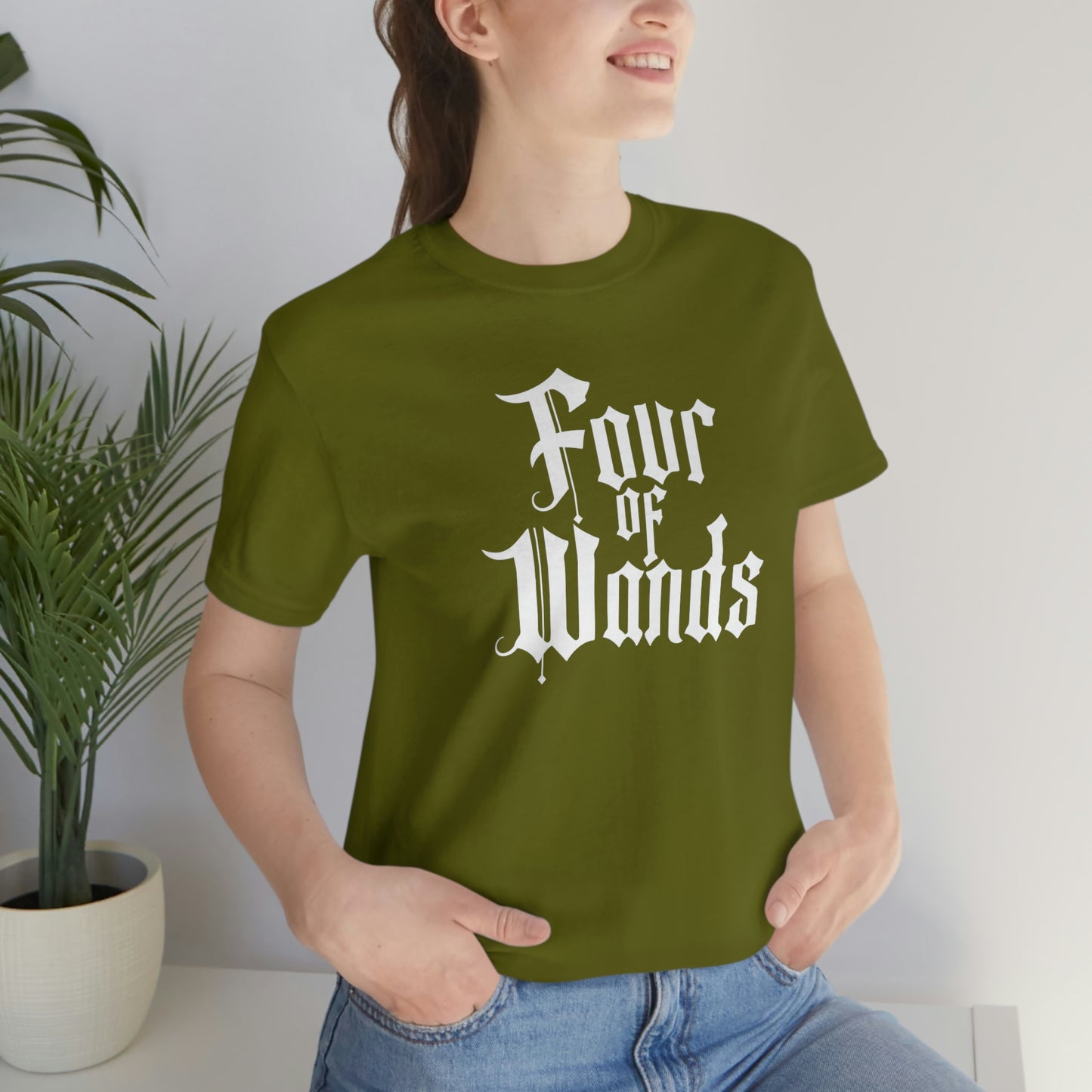 Four of Wands White Logo Unisex Jersey Short Sleeve Tee