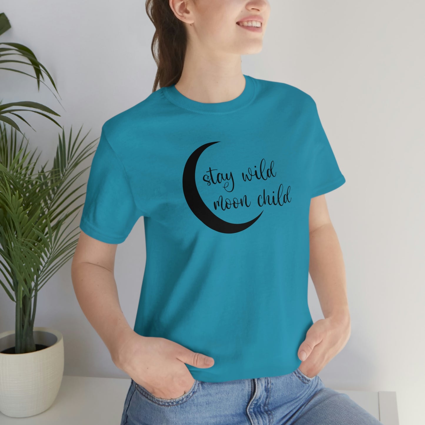 Stay Wild Moon Child Black Font Unisex Jersey Short Sleeve Tee