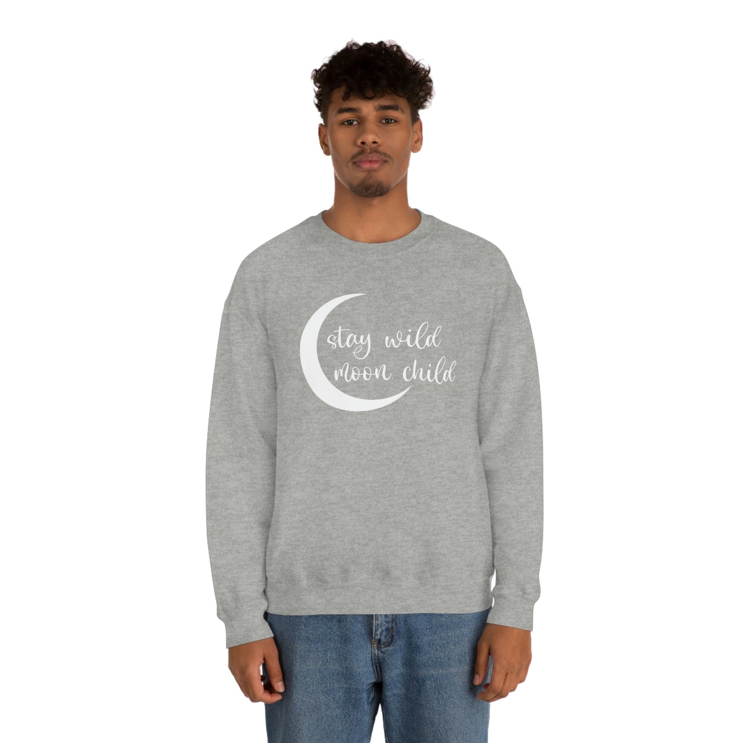 Stay Wild Moon Child White Font unisex heavy blend crewneck sweatshirt