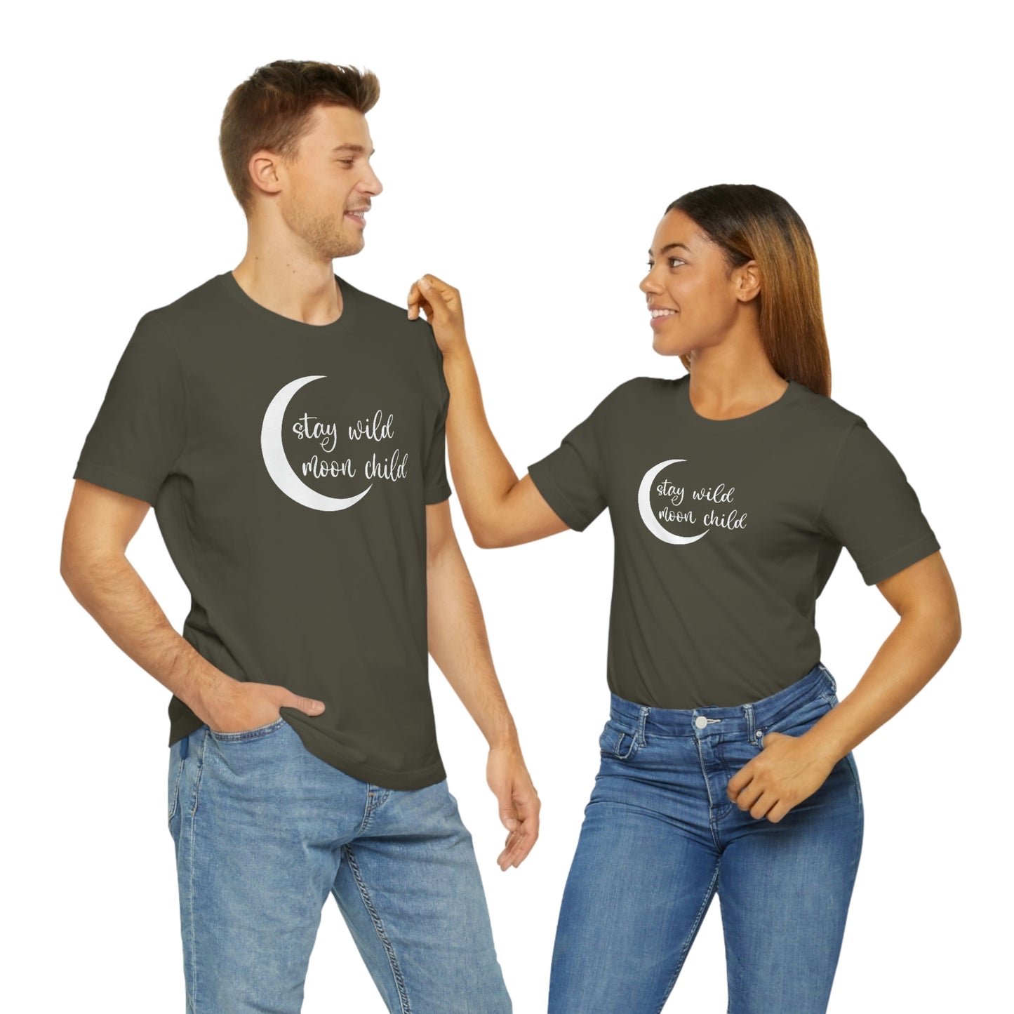 Stay Wild Moon Child White Font Unisex Jersey Short Sleeve Tee