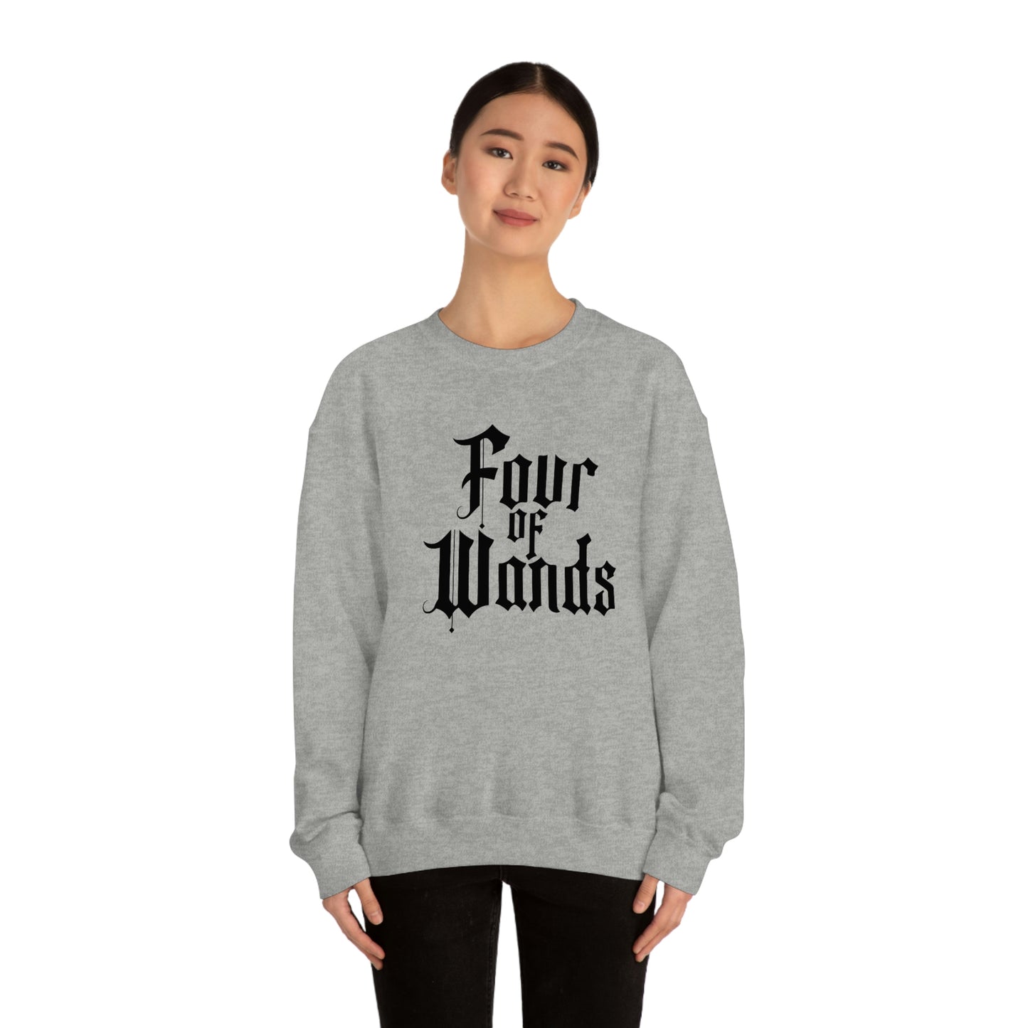 Four of Wands Black Logo White unisex heavy blend crewneck sweatshirt