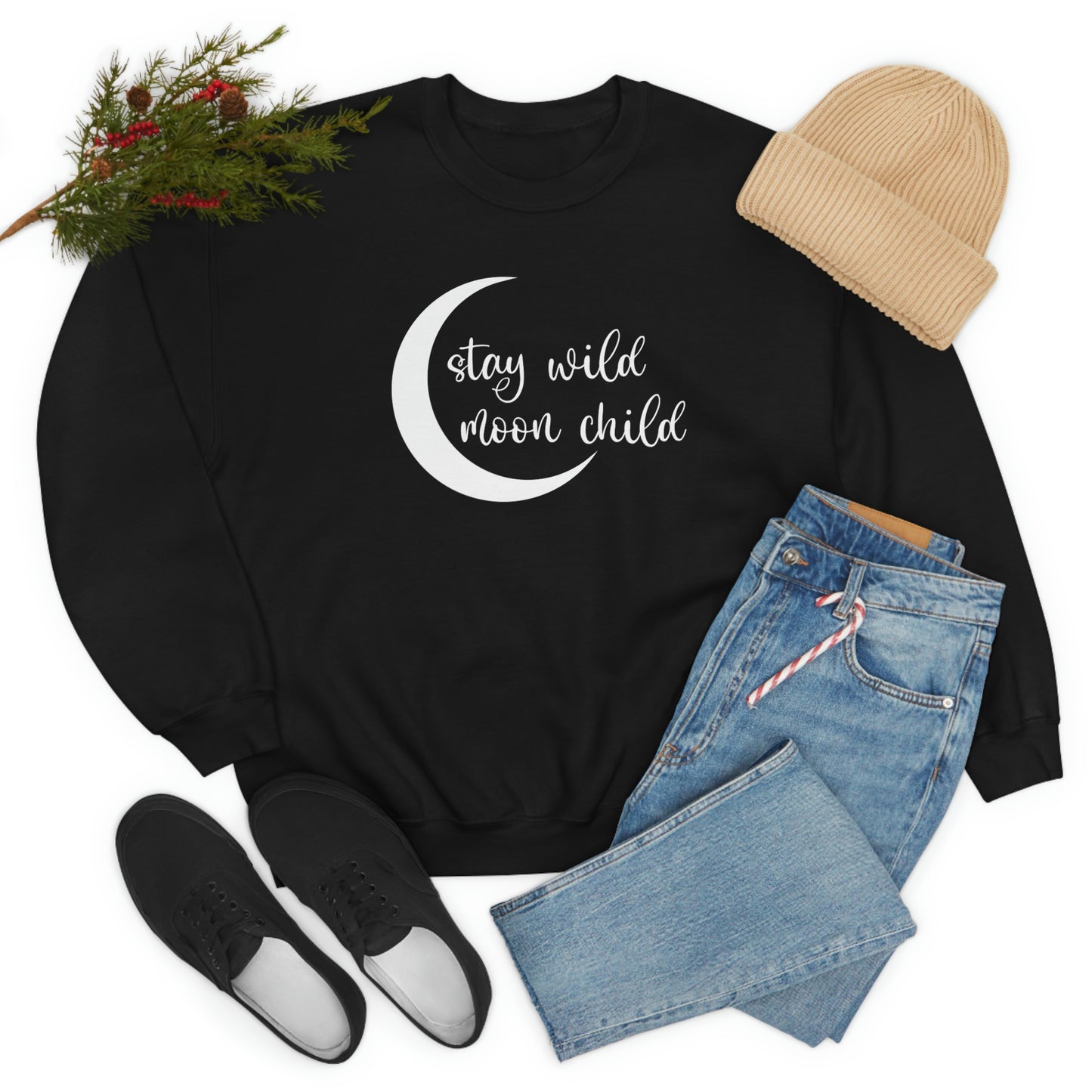 Stay Wild Moon Child White Font unisex heavy blend crewneck sweatshirt