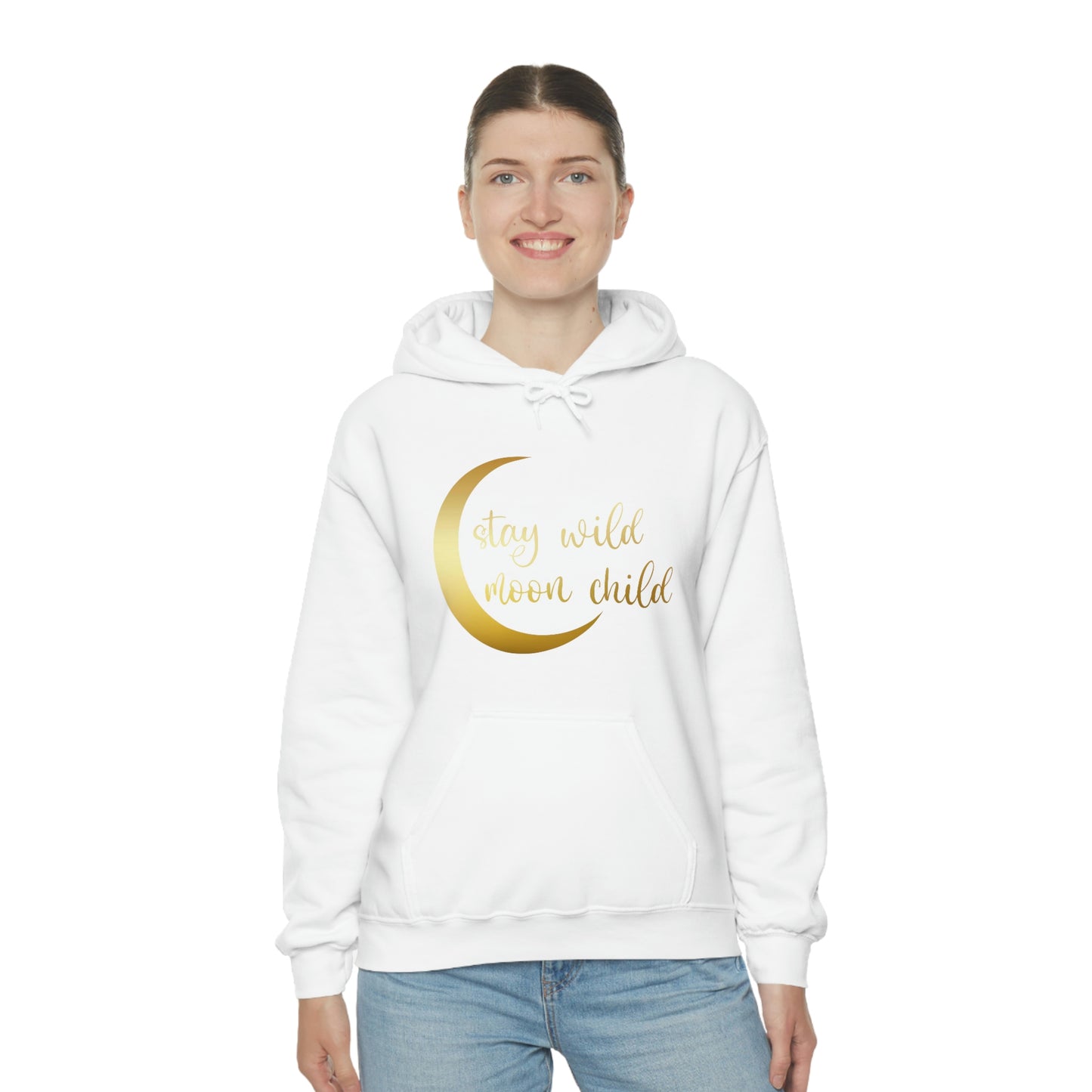 Stay Wild Moon Child Gold Font Unisex Heavy Blend™ Hooded Sweatshirt