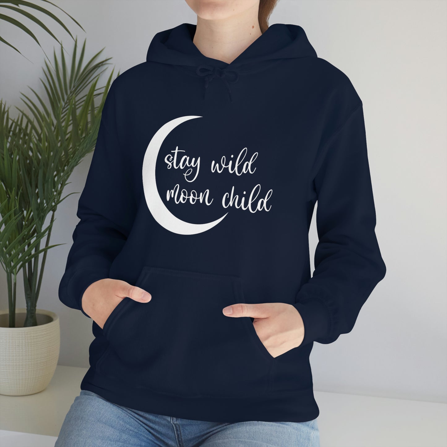 Stay Wild Moon Child White Font Unisex Heavy Blend™ Hooded Sweatshirt