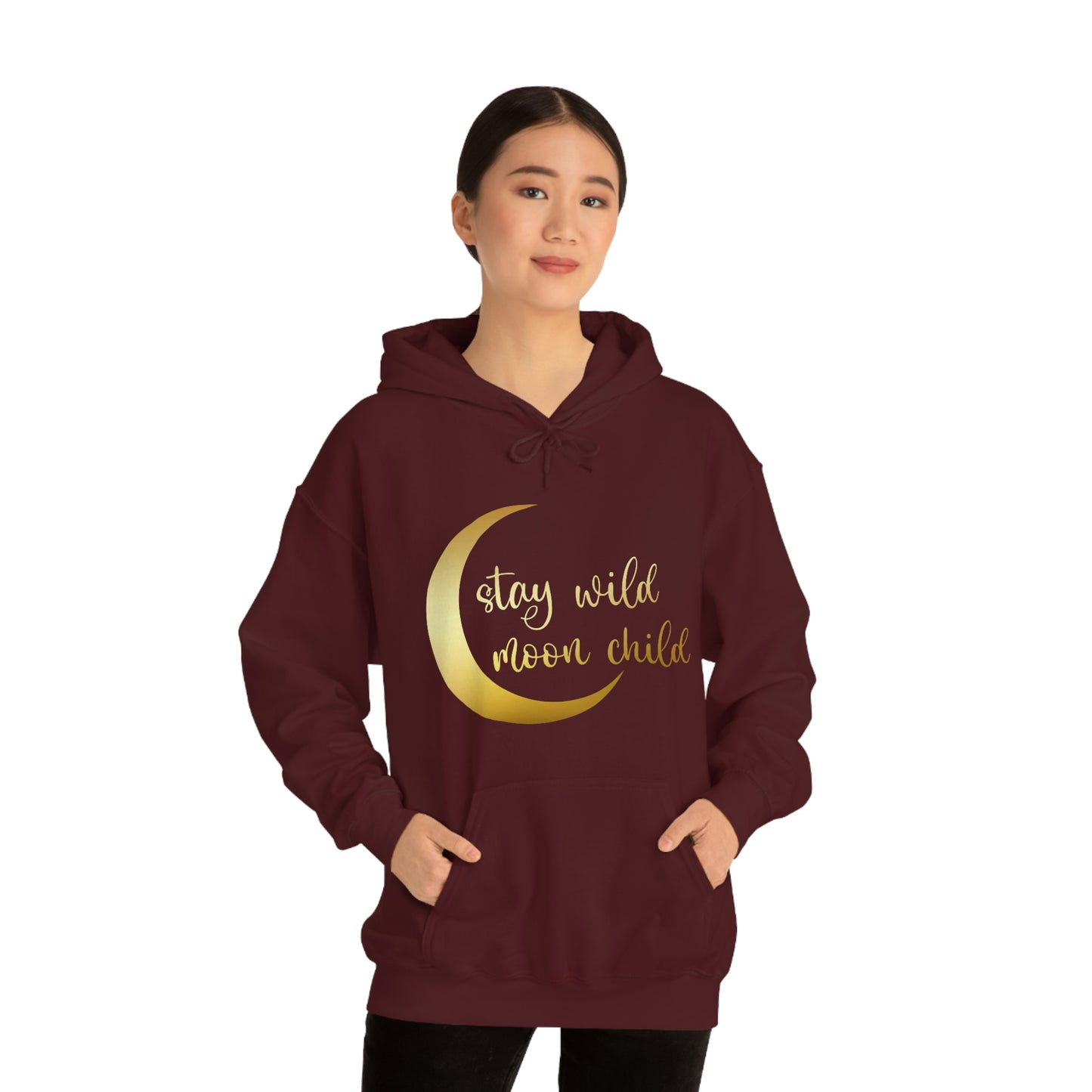 Stay Wild Moon Child Gold Font Unisex Heavy Blend™ Hooded Sweatshirt