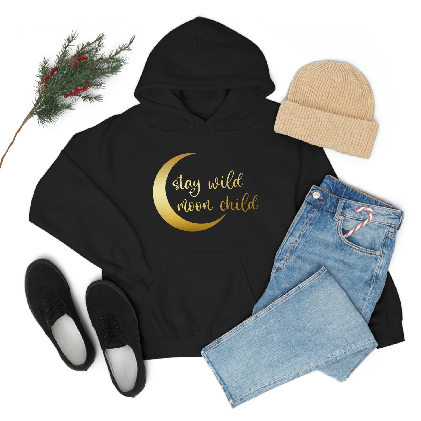 Stay Wild Moon Child Gold Font Unisex Heavy Blend™ Hooded Sweatshirt