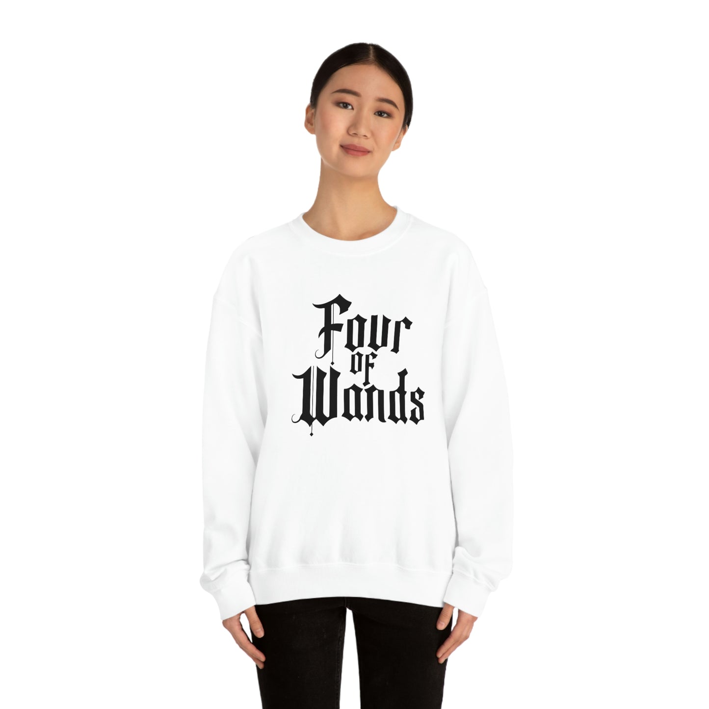 Four of Wands Black Logo White unisex heavy blend crewneck sweatshirt