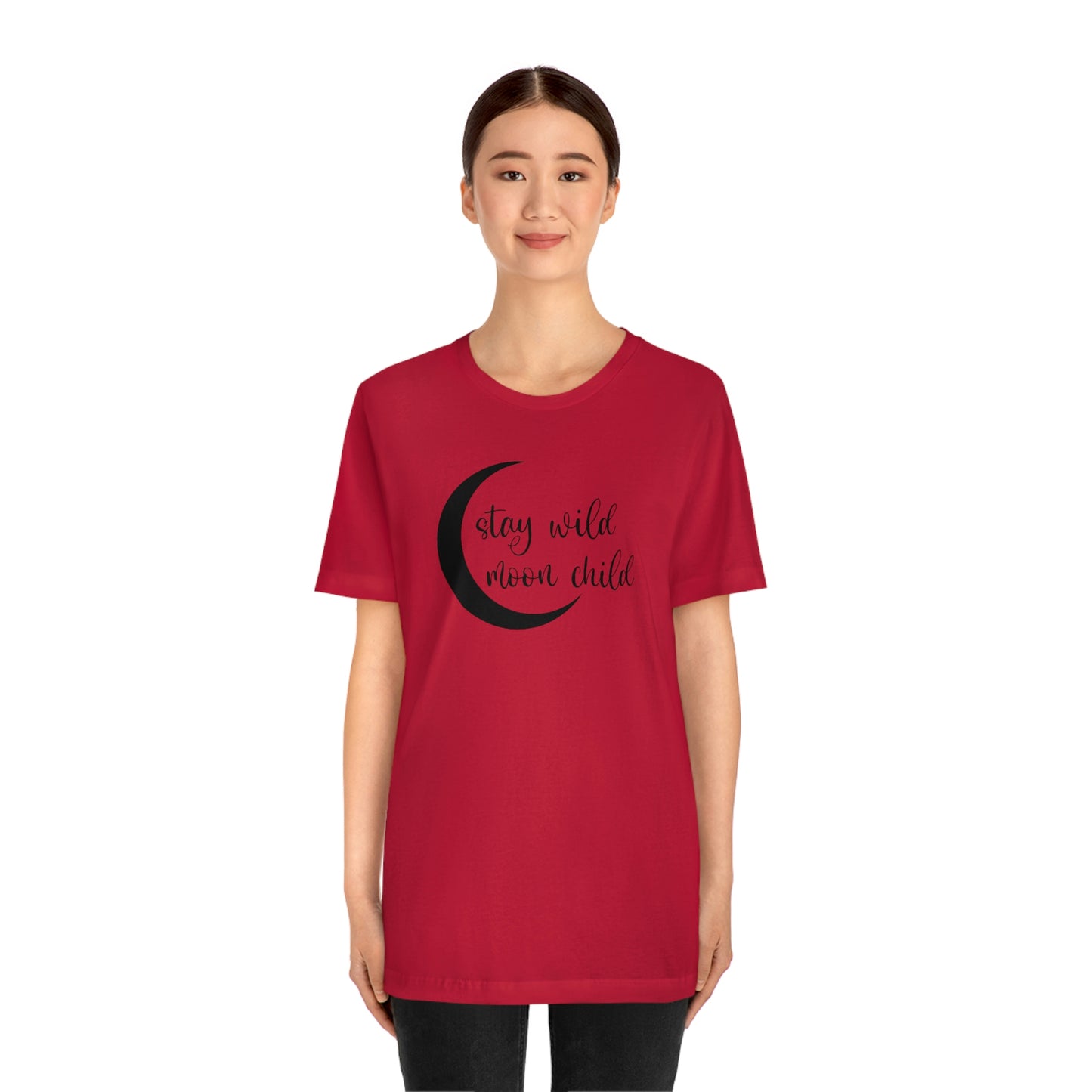 Stay Wild Moon Child Black Font Unisex Jersey Short Sleeve Tee