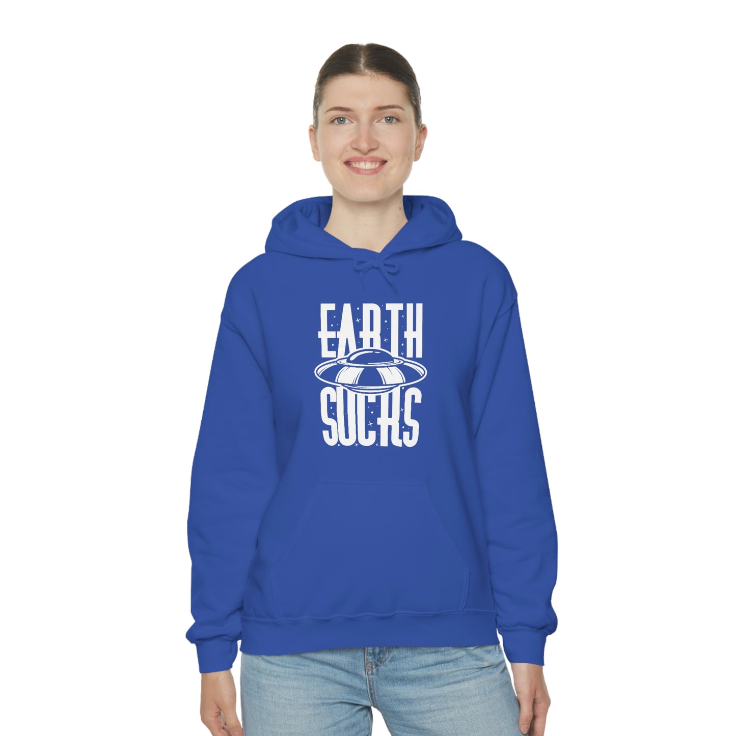 Earth Sucks White Font Unisex Heavy Blend™ Hooded Sweatshirt