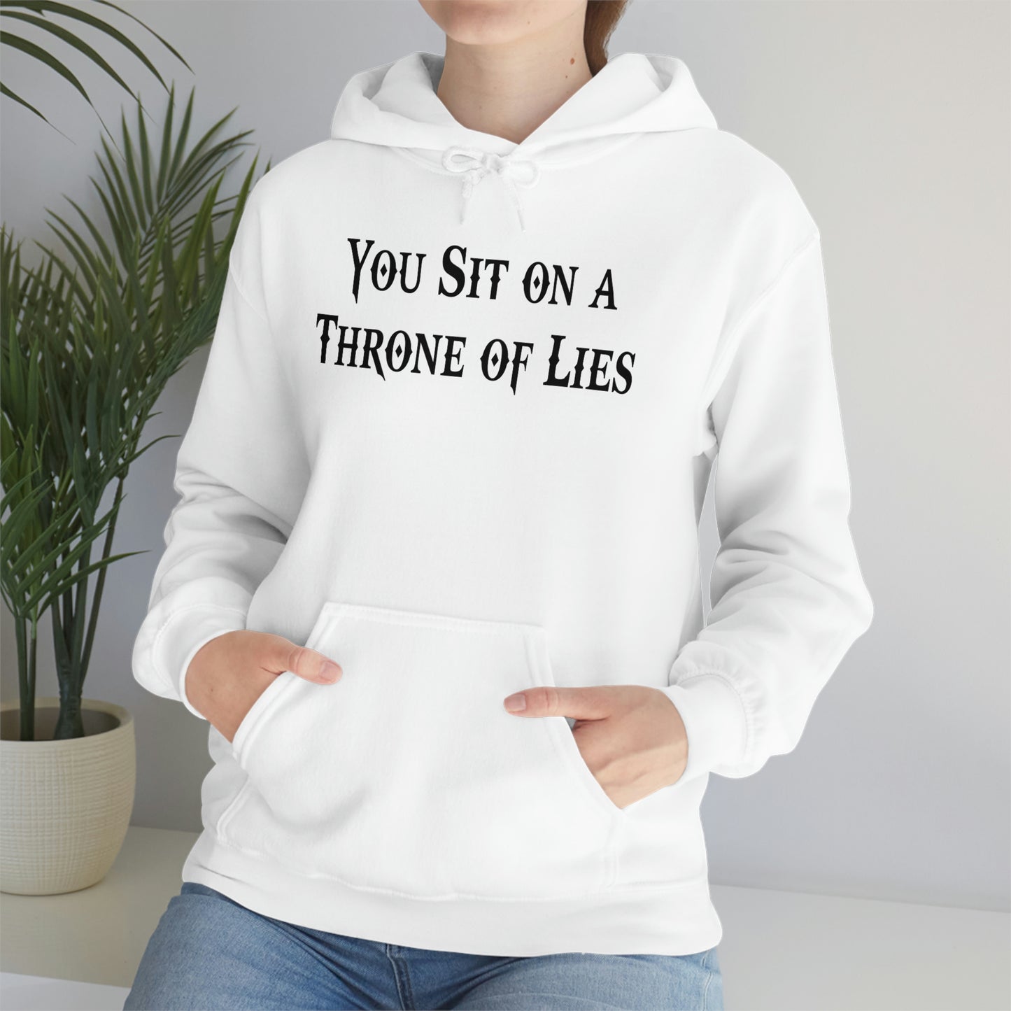 You Sit on A Throne of Lies Black Font Unisex Heavy Blend™ Hooded Sweatshirt