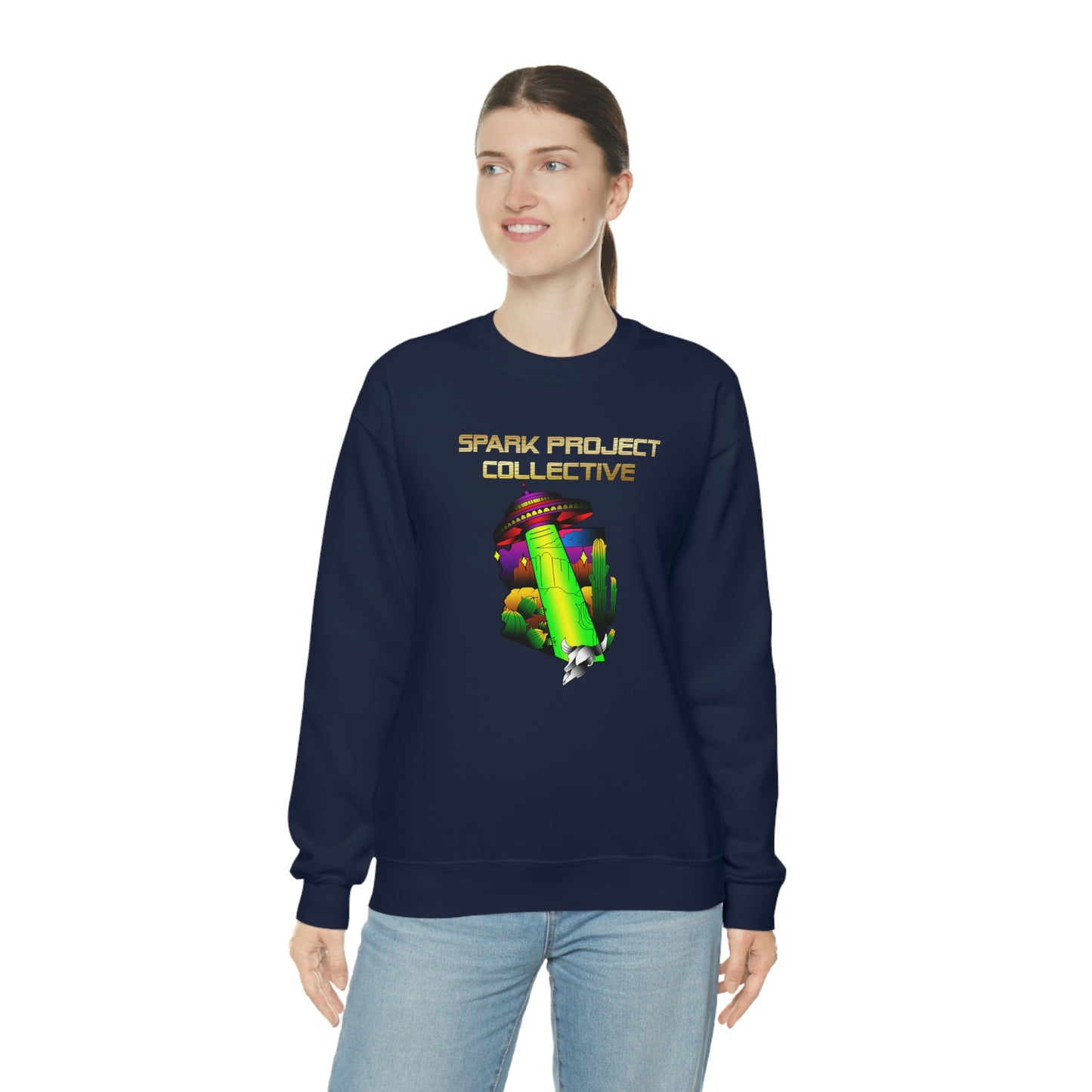 UFO Spark Gold Font Unisex Heavy Blend™ Crewneck Sweatshirt