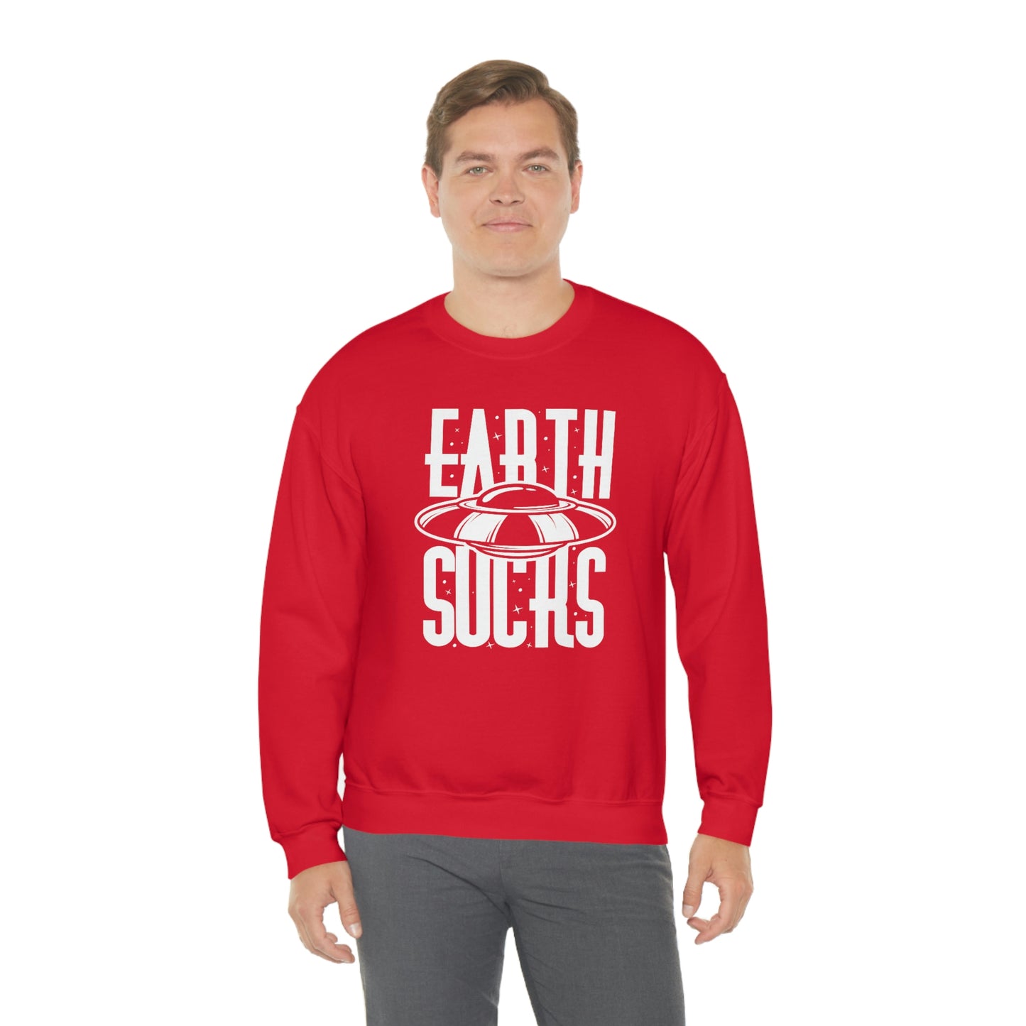 Earth Sucks White Font unisex heavy blend crewneck sweatshirt