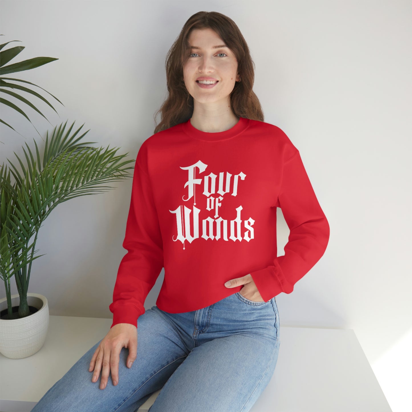 Four of Wands White Logo unisex heavy blend crewneck sweatshirt