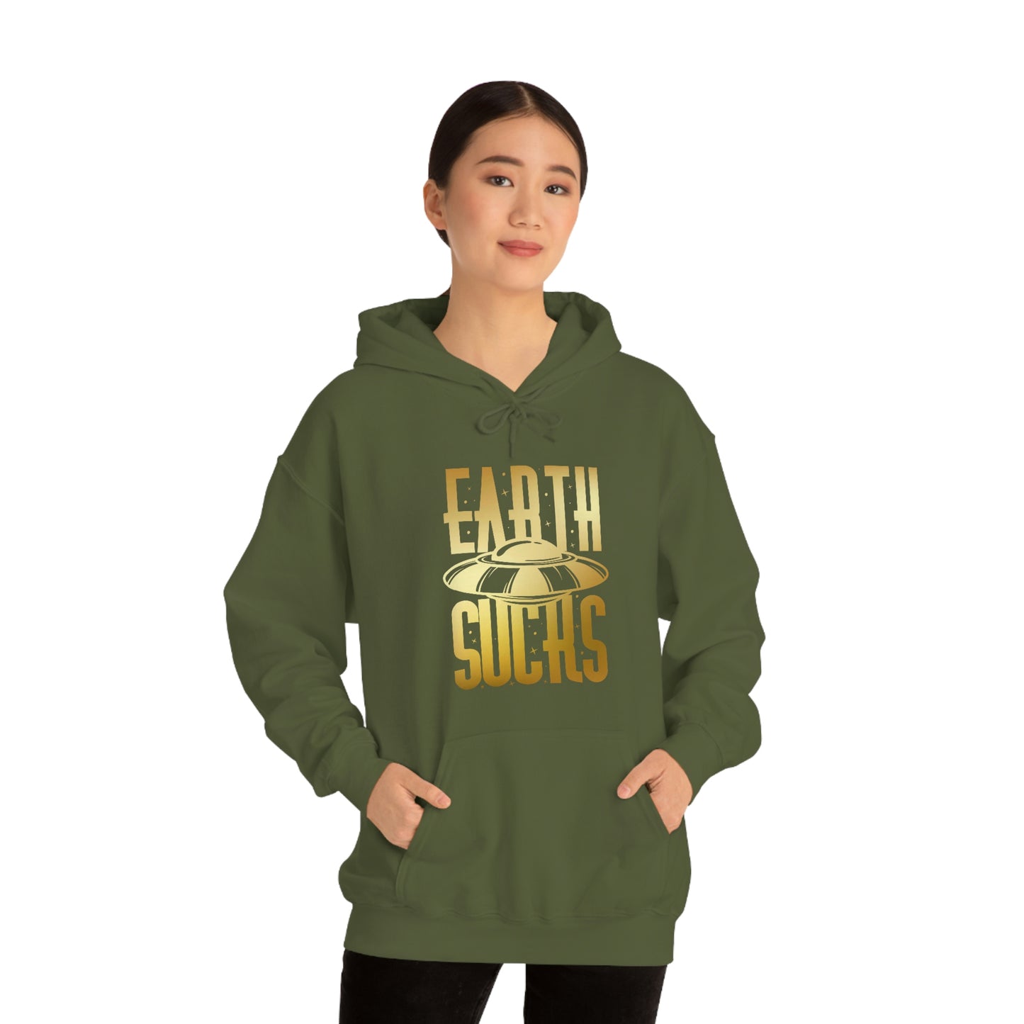 Earth Sucks Gold Font Unisex Heavy Blend™ Hooded Sweatshirt