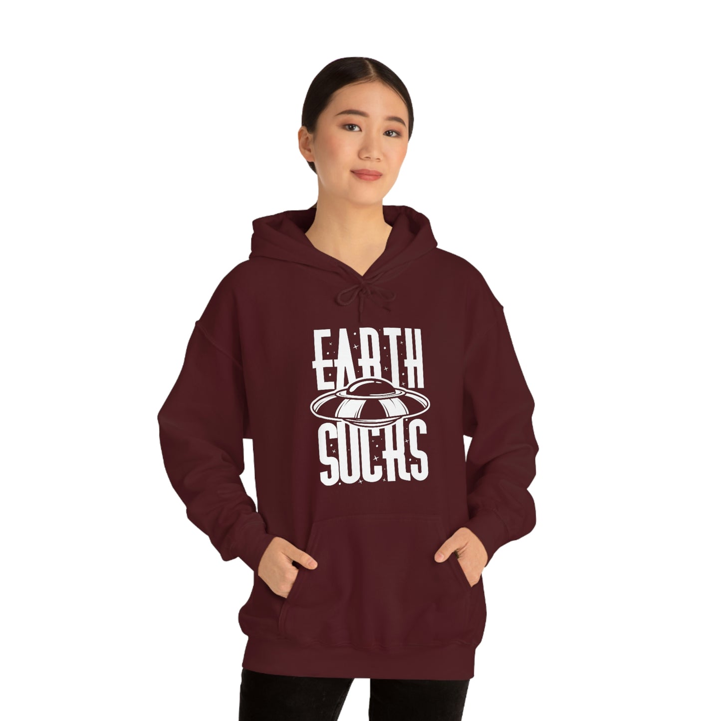 Earth Sucks White Font Unisex Heavy Blend™ Hooded Sweatshirt