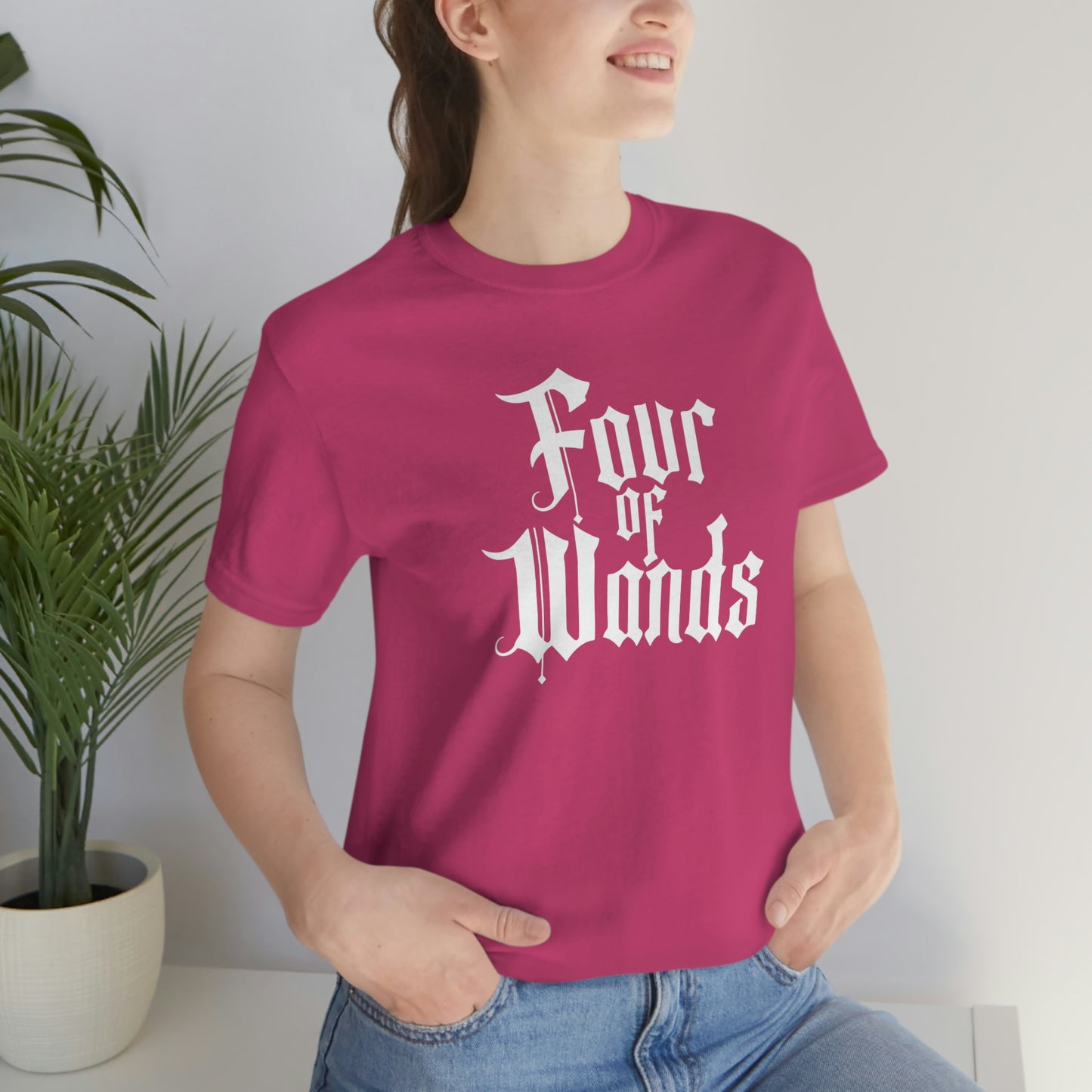 Four of Wands White Logo Unisex Jersey Short Sleeve Tee