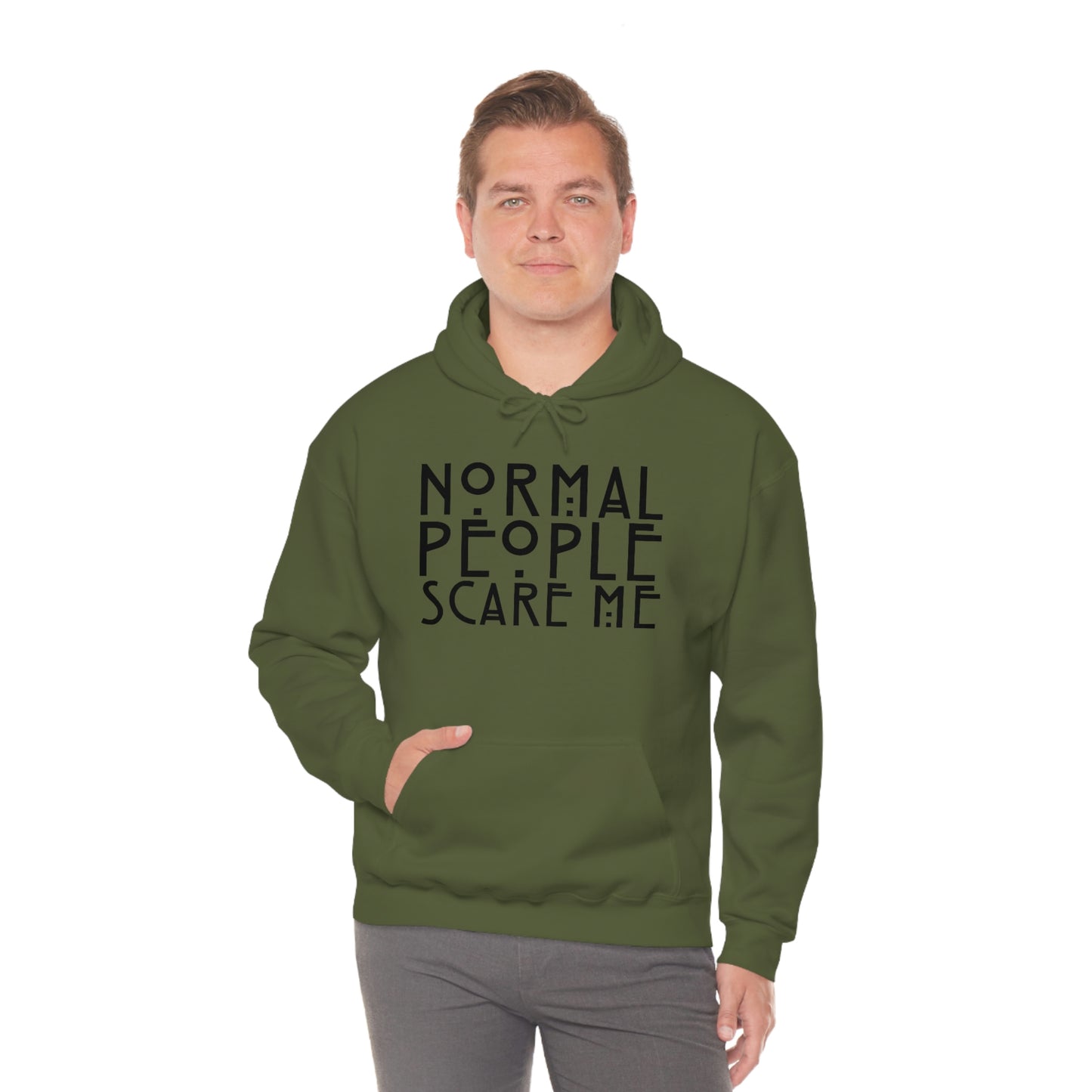 Normal People Scare Me Black Font Unisex Heavy Blend™ Hooded Sweatshirt